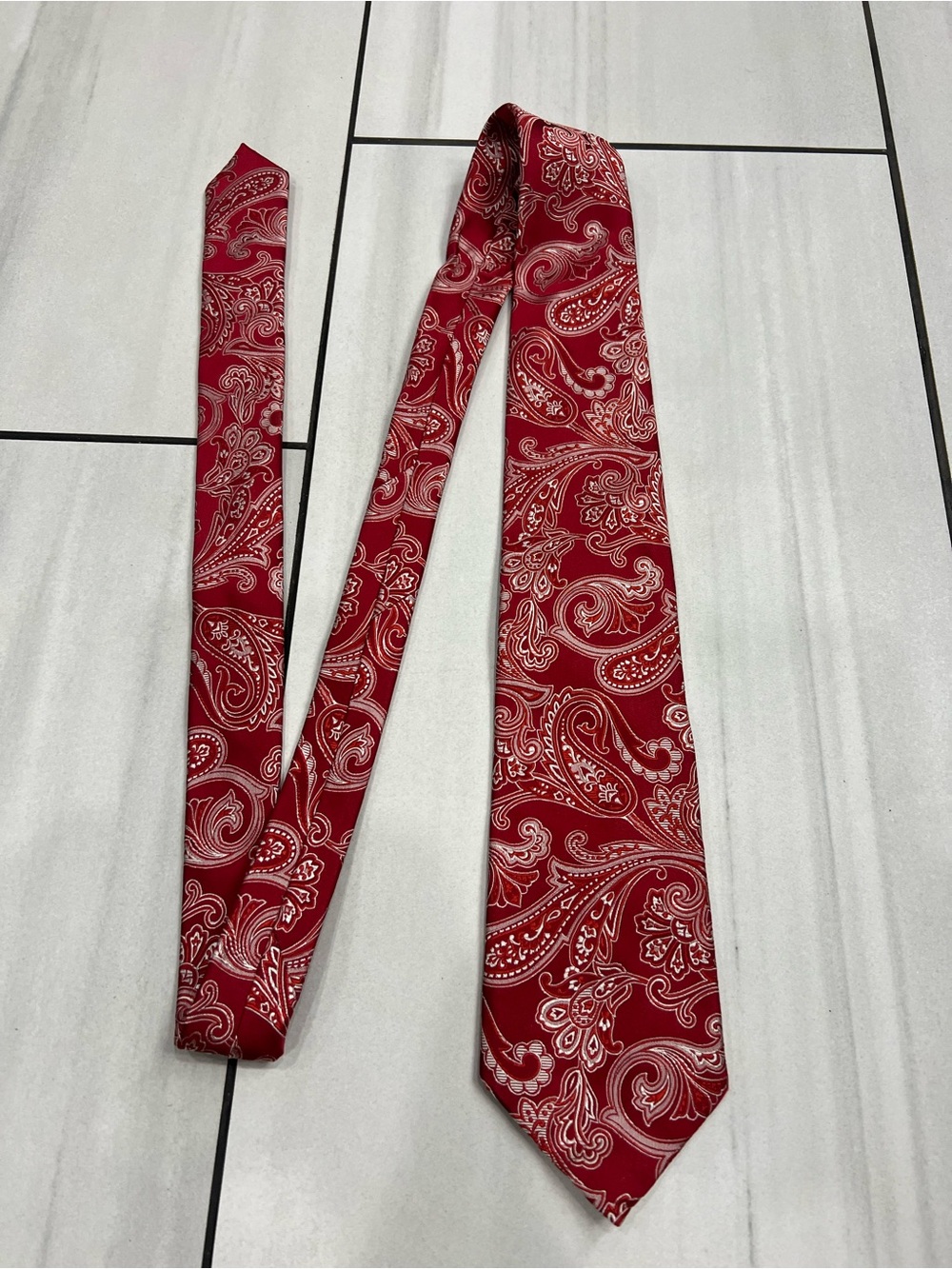 Valentino Tie Mens One Size Red Silk Paisley Jacquard Made In Italy Classic